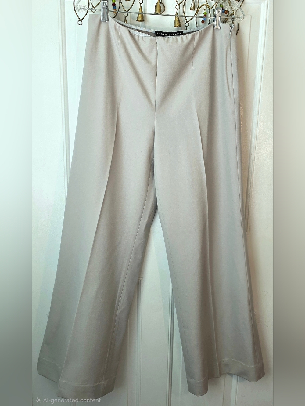 Ralph Lauren Black Label Wide-Leg Trousers Womens 10 Light Gray Stretchy Wool